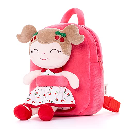 Gloveleya Toddler Enfants Sac à Dos Peluche Sacs à Dos Rouge Cerise 23CM Cover