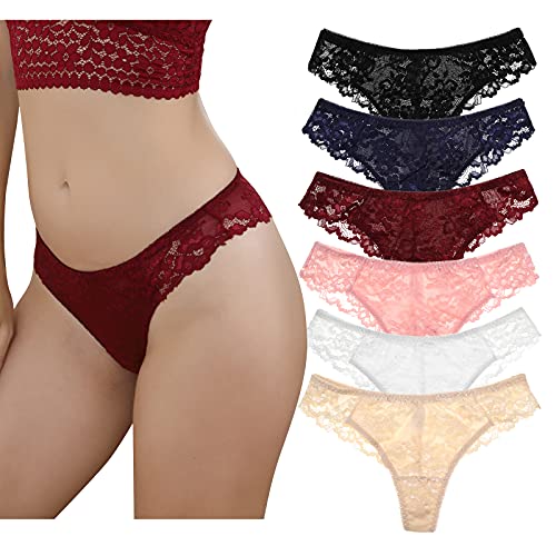LEVAO Thongs for Women Lace Underwear Tangas Sexy Low Waist Panties Pack of 6