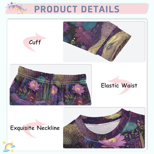 Pajama Sets Long Sleeve Crocodile Among Flowers and Leaves Soft Comfy Sleepwear 2 Piece PJS 3-8T4