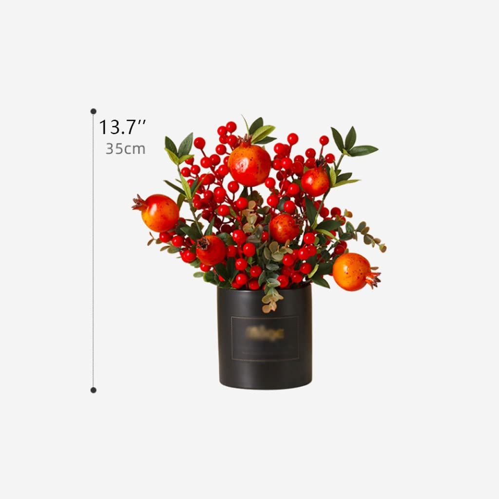 Arte Floral Pomegranate Flor Artificial con jarrón de cerámica for la decoración del hogar Flowers Set jardín Decoración Navidad Suministros Accesorios De Fotos
