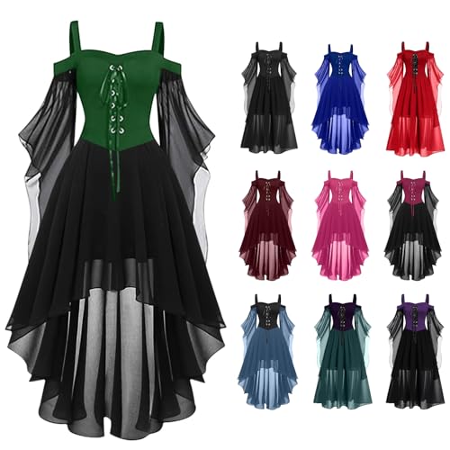Halloween Kostüm Damen Gothic Mittelalter Renaissance Barock Kleidung mit Gebundener Taille und Korsett für Hexe Vampir Cosplay Mottoparty Karneval...