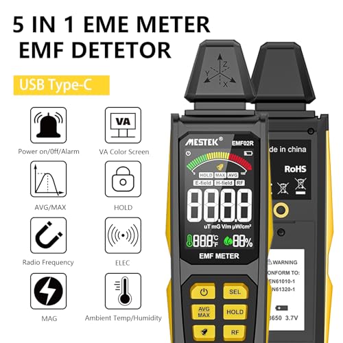 image for EMF Detector, MESTEK 5 in 1 EMF Meter Radiation Detector, Electric Fie