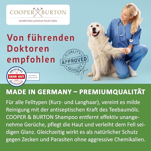 COOPER & BURTON Teebaumöl Hundeshampoo SPARSET 2X 500ml | Shampoo für Hunde gegen Juckreiz Flöhe Zecken Milben Fellpflege & Fellglanz Pflegend | pH-hautschonend für alle Felltypen