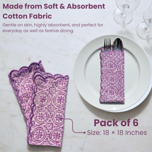 Servilletas de Tela Paquete de 6, Bordado Floral Morado miniatura 5