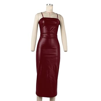 Amazon.com: Women's Bodycon Cami Dress Faux Leather Midi