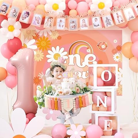 Groovy One Baby Birthday Party Decorations For Girls Daisy Balloon Garland Boho Hippie Monthly Photo Highchair Banner Cover
