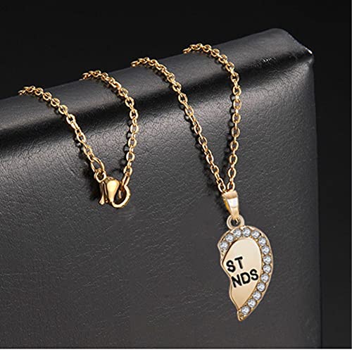 ODETOJOY Best Friends Necklace for 2 BFF Broken Heart Necklace Rhinestone Bestfriends Engraved Letters Pendant3