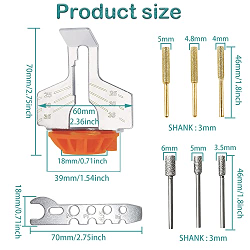 KEWAYO Chainsaw Sharpening Attachment Kit, 8Pcs Chain Saw Blade Teeth Sharpener Set with Angle Guide and Diamond Burr Grinding Stone Files, Drill Power Tool Accessories forMower Chainsaw - Image 3