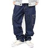 [エイチレムミュージアム] デニム カーゴパンツ メンズ 大きいサイズ ゆったり ワイド ウエストゴム デニムパンツ ジーンズ5L ネイビー(カーゴ)