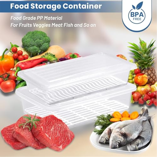 Image of JD FRESH 1500ML Fridge Storage Containers Set of 4 with Removable Drain Plate & Lid | Leak-Proof Stackable Refrigerator Organizer Boxes for Vegetables, Fruits, Snacks|BPA Free, Easy to Clean& Reusable