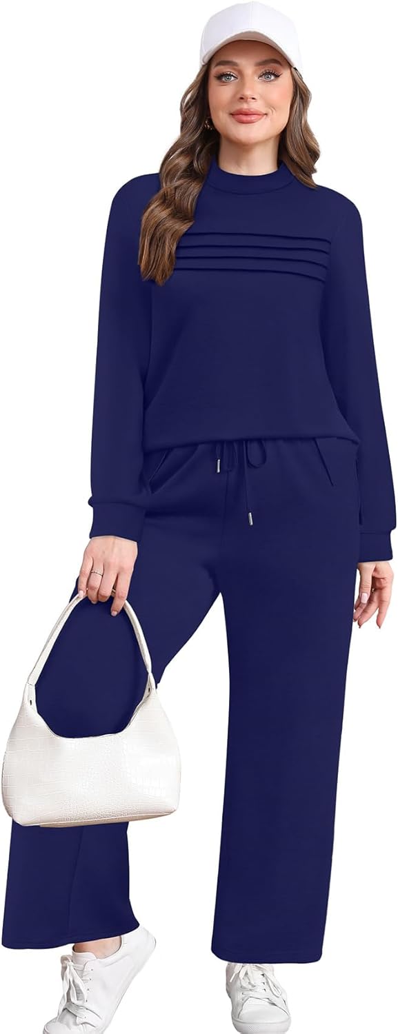 WIHOLL Two Piece Sets for Women Fall Travel Vacation Outfits 2026 Long Sleeve Lounge Sets Side Slit Wide Leg Pants S-3XL - Image 3