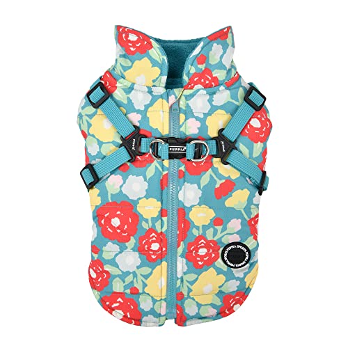 PUPPIA Puppia Alyssa Winter Dog Coat with Integrated Harness No Pull Cold Weather Waterproof Warm Fleece Back Zipper for Small & Medium Dog
