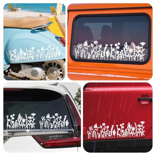 Image of Flower Car Stickers White Floral Car Decals Wildflower Cars Sticker Decorative Vehicle Window Decal Boho Bumper Sticker Small Flower Auto Window Decals for Cars Glass Windows Laptop Decor