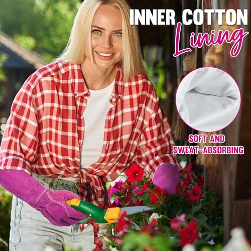 image for HANDLANDY Ladies Leather Gardening Gloves, Thorn Proof Women Rose Prun