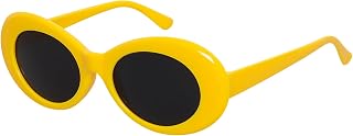 Fumwase Oval Round Thick Sunglasses Retro Goggles Vintage Sunglasses for Women Men (1, Yellow)