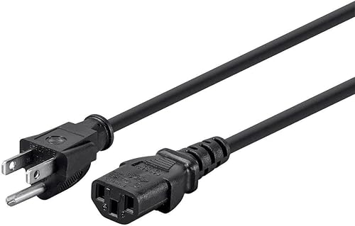 Monoprice Cable de alimentación NEMA 5-15P a IEC 60320 C13, 18AWG, 10A/1250W, 125V, 3 clavijas, 1 pie, negro, paquete de 6