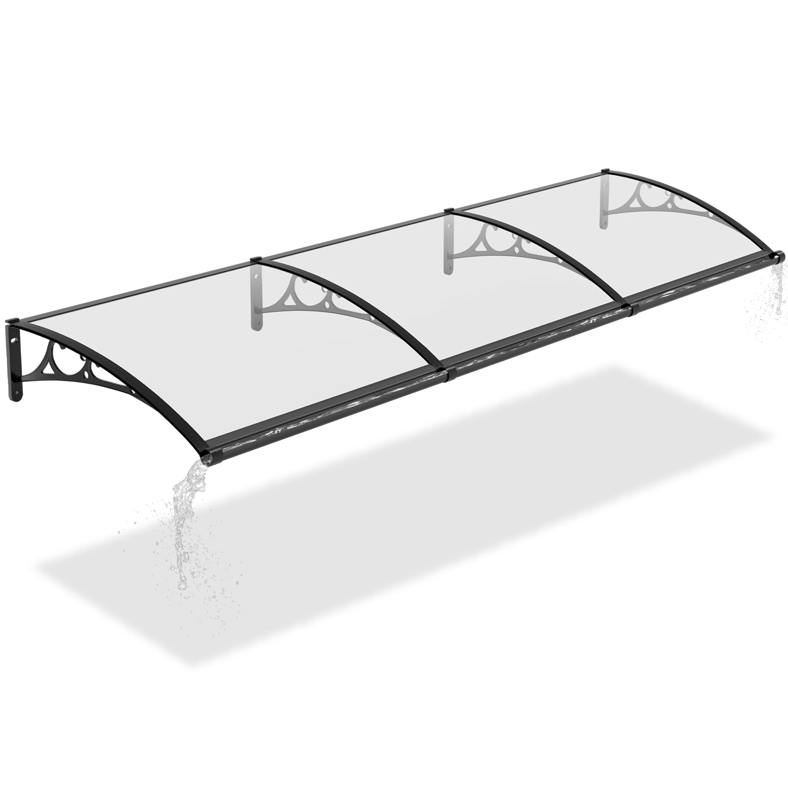 Warmiehomy Door Canopy with Drainage Sink, Front Door Canopy Outdoor Waterproof, Porch Rain Canopy Awning with Black Aluminum Bracket for Window, Roof Cover, Patio, UV Protection, 300x80 cm