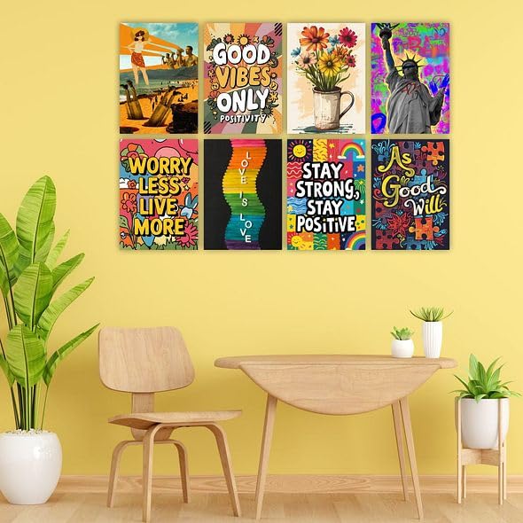 Image of CVANU Aesthetic Beautiful & Positive Quote Picture Printed 8pcs Wall Art Collage Kit Posters With Glue Dot Tape for Living Room| Office| Bedroom| Office| Walls Decorative Item (8.2inch X 11.6inch) 373