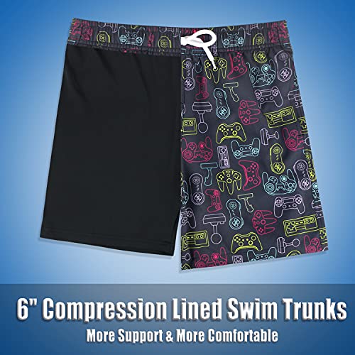 Image of Boys Swim Trunks with Boxer Brief Liner Compression Anti Chafe Swimming Shorts Stretchy UPF Quick Dry Swimsuit