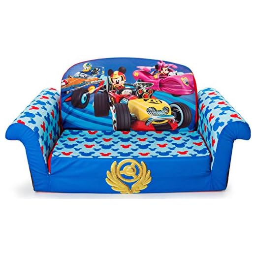 Marshmallow Furniture 2-in-1 Flip Open Couch Bed Sleeper Sofa Kid's Furniture for Ages 18 Months and Up, Mickey Mouse Roadsters