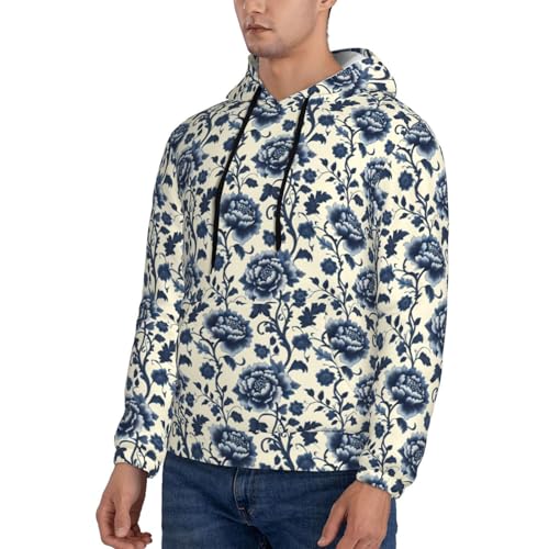 Hoodies For Men - Retro Blue Flowers Print Long Sleeve Casual Men'S Hoodies & Sweatshirts Pullover With Pocket3
