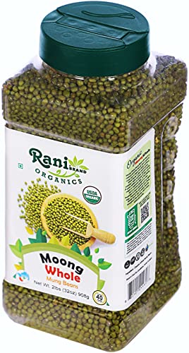 Rani Organic Moong Whole (Whole Mung Beans With Skin) Indian Lentils 32Oz (2Lbs) 908G Pet Jar ~ All Natural | Vegan | Gluten Friendly | Non-Gmo | Indian Origin | Usda Certified Organic #TOP7
