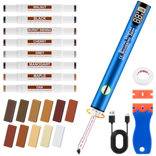 Laminat Reparaturset & Holzreparatur Set – 11-Farben Hartwachs mit 3-Temp Heizstift für Kratzer, Möbel & Parkett,Holzkitt Loch Ausbessern Möbel Arbeitsplattet Reparatur Set – Schnell & Dauerhaft