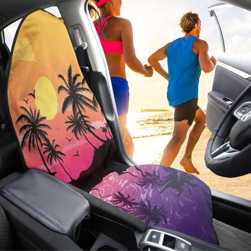 Image of Car Front Seat Covers Coconut Tree Seat Covers for Cars Waterproof Soft Auto Seat Covers Anti-Slip Fashion Auto Interior Easy to Install Universal Fit for Vehicles,Cars,Suvs,Vans,Sedans