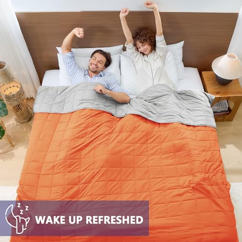 Image of yescool Weighted Blanket for Adults (20 lbs, 88 inch x 104 inch, Orange) Cooling Heavy Blanket for Sleeping Perfect for 190-210 lbs, Queen Size Breathable Blanket with Premium Glass Bead, Machine Washable