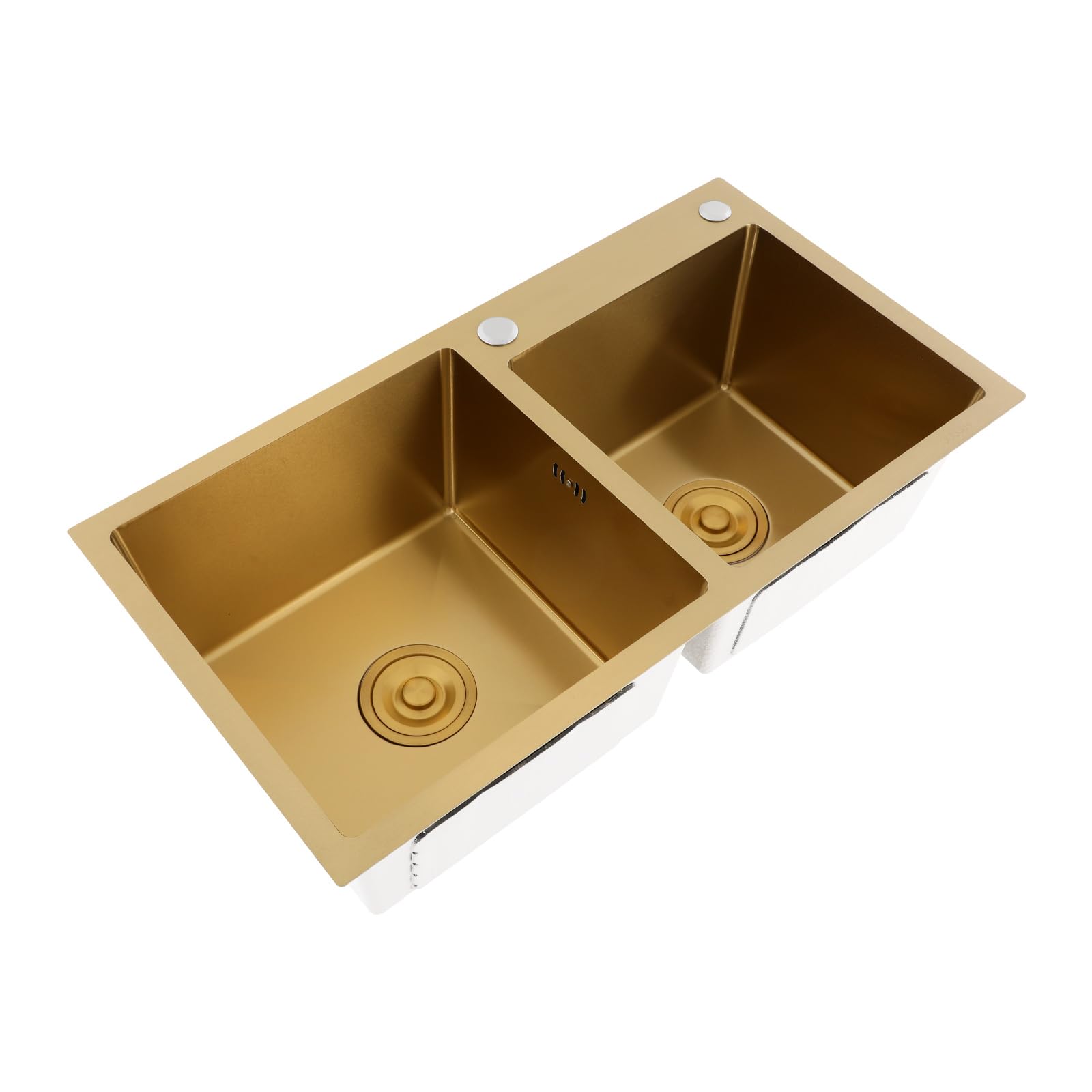 Évier de cuisine à 2 bacs en acier inoxydable 75 x 40 x 22 cm sans robinet pour cuisines, restaurants, magasins de desserts, cafés (doré)