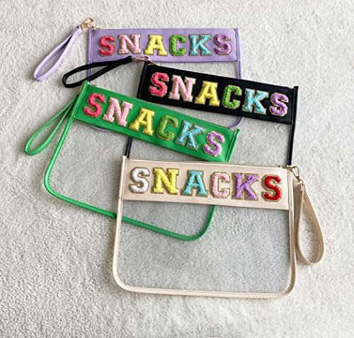 Image of HAIBOLAN Monogram Clear Stadium Purse Bag Chenille Letter Travel Patch Pouch Snack Makeup Wristlet