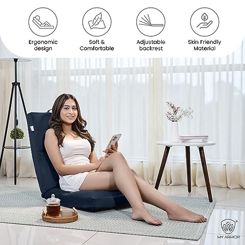 MY ARMOR Reclining Floor Chair for Living Room | Meditation Chair | Adjustable Back Rest with 5 Position Lock-in | Back Support | Maintain Posture While Sitting on Floor for Yoga/Pooja - Navy Blue - Image 5
