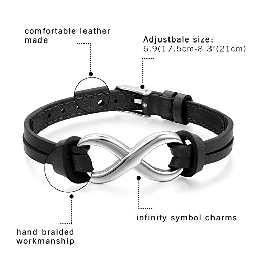 OIDEA Mens Womens Couples Stainless Steel Infinity Symbol Leather Bracelet,Fit for 6-8.1Inch Bracelet3