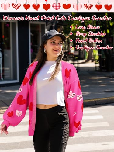 Image of Twistover Valentines Day Heart Cardigan Sweater Sequins Embroidery Hot Pink Heart Sweater Valentines Galentines Women Outfit