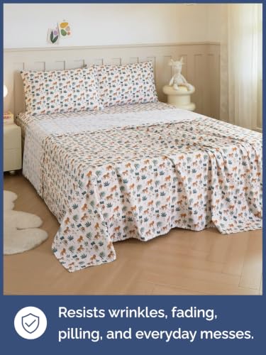 Image of Kids Queen Size Safari Bed Sheets - 4 Piece Kids Safari Sheet Set - Wild Animal Bedding - Ultra-Soft, Cute & Cozy - Breathable & Machine Washable - Adventure Bed Set for Boys, Girls, Teens & Toddlers