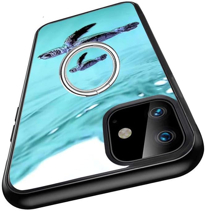 Universal Custom Sea Turtle iPhone 11 Case with Ring Holder Kickstand Rotational Heavy Duty Armor Protective Soft TPU Bumper Shell Cover for iPhone 11