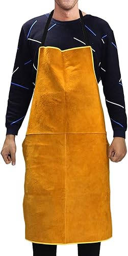 Delantal de soldadura de cuero para hombres 39.37 pulgadas 25.59 pulgadas, resistente al calor y al fuego, parte trasera transpirable, piel de vaca
