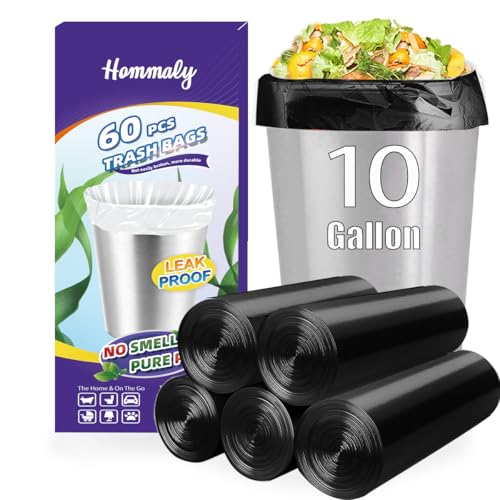Image of 10 Gallon 60pcs Black Trash Bags Strong Black Garbage Bags, Bathroom Trash Can Bin Liners, Plastic Bags for Office Home Kitchen, Waste Basket Liner, Fit 30 Liter, 10 Gal(10G60-Black)