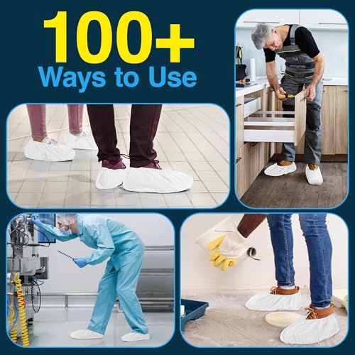 Image of Premium Disposable Boot & Shoe Covers Booties | 50 Pack | Durable, Non-Slip, Non-Toxic, Water Resistant, Recyclable Protectors for Indoor & Outdoor | Large Size Fits Most Shoes