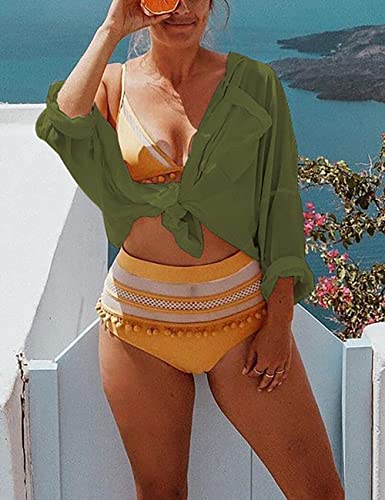 Image of Bsubseach Women Long Sleeve Beach Shirt Blouses Bathing Suit Cover Up Button Down Collar