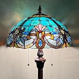 COTOSS Tiffany Floor Lamp for Living Room,Green Stained Glass Lamp Shade,Vintage Antique Style Standing Double Lights for Bedroom Office