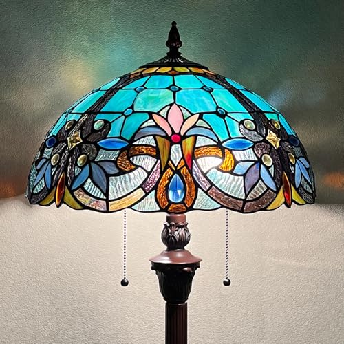 COTOSS Tiffany Lamp 16 Turquoise Stained Glass Floor Lamp for Living Room