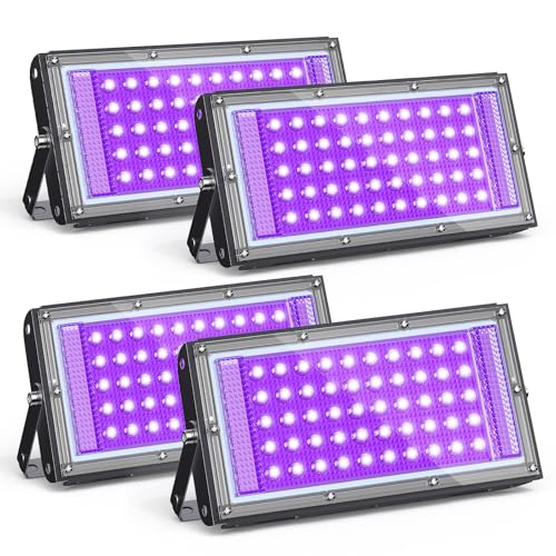 GKT 4pcs 50W Projecteur Lumiere Noire, Lumiere UV, Lumière Noire 385-400 nm, pour Halloween, Noël, fêtes Fluorescentes, Durcissement de Résine UV, Exposition de Verre à l'uranium