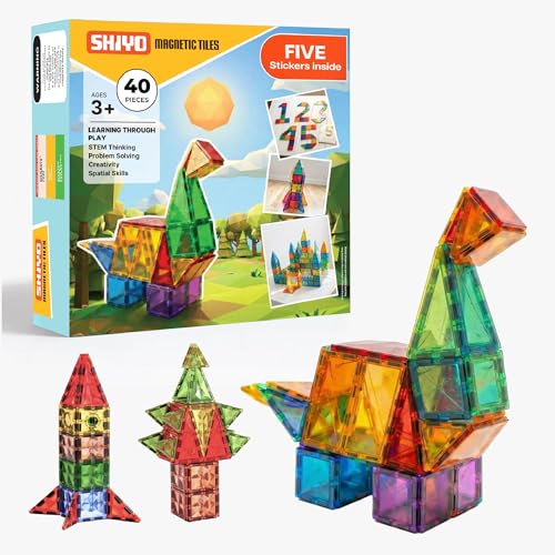 Image of SHIYO Magnetic Tiles for Kids | Educational Magnetic Building Blocks for Kids 3 4 5 6 7 8 Years | Magnetic Toys for STEM Learning | Brain Development Game Set for Toddlers Boys Girls (40 Pieces)
