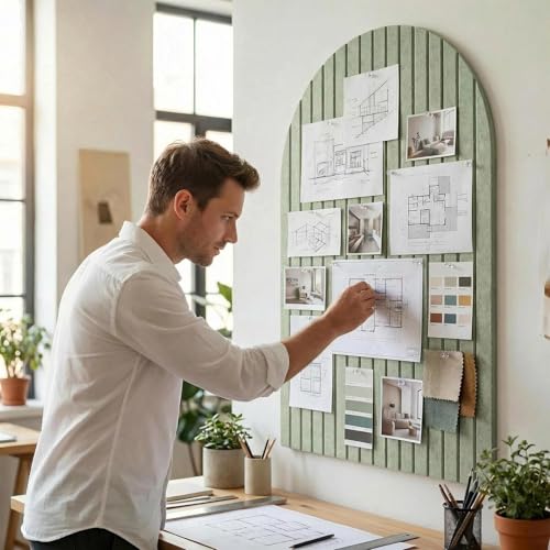 Acidea Large Arched Felt Bulletin Board, 35" x 24" Cork Board Alternative, 6 Pack Push Pin Boards with Safe Removable Adhesive Tabs and Push Pins, Vision Boards Perfect for Display image 7