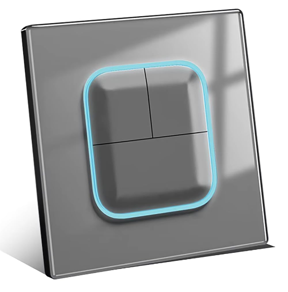 1/2/3/4 gang 2 way Black/White/Grey Tempered Glass Panel Acrylic Push Button Wall Socket Light Switch LED Indicator Lights 86mm*90mm (3 gang 2 way grey)