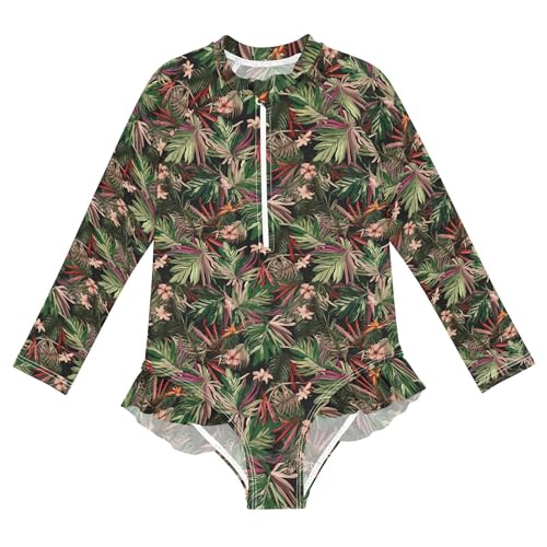 Leaves Girls Long Sleeve Rashguard Swimsuit UV Protection One-Piece Swimwear Bathing Suit B0404700