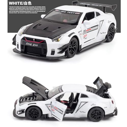 Image of 1:24 Scale Big Nissan GTR R35 Toy Car | Metal Pullback Diecast Car for Kids with Openable Doors, Sound, Light Effects Toy for Car Enthusiasts (Color As Per Available),white,black