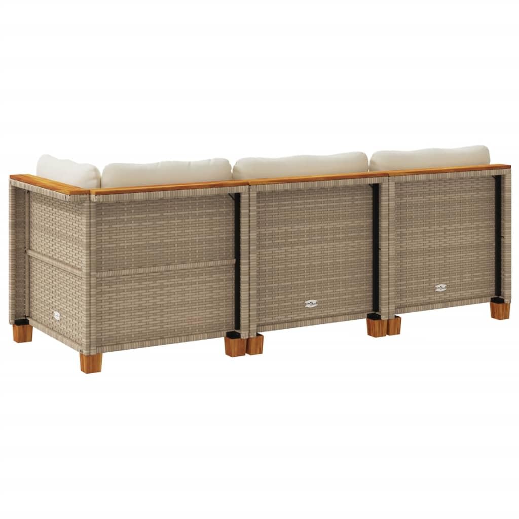 vidaXL Canapé de Jardin avec Coussins 3 Places Beige résine tressée, canapé d'extérieur, siège de Jardin, canapé de Jardin Trois Places