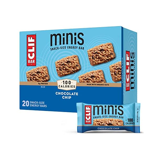 CLIF BARS - Mini Energy Bars - Chocolate Chip - Made with Organic Oats - Plant Based Food - Vegetarian - Kosher (0.99 Ounce Snack Bars, 20 Count)